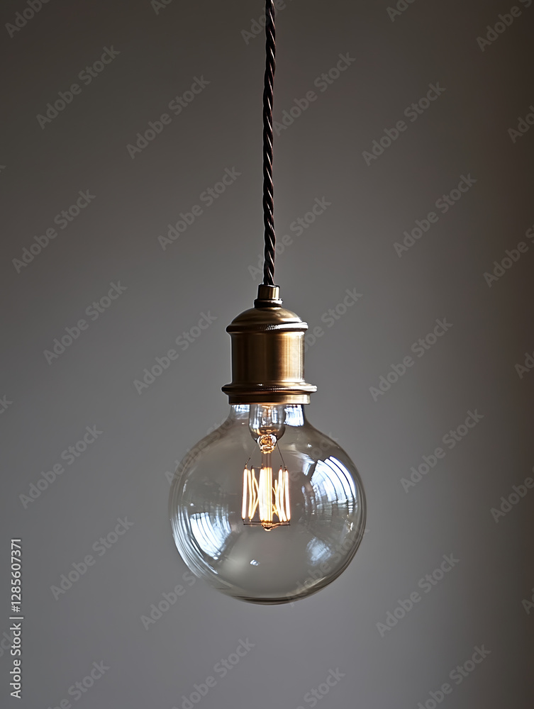 Poster vintage edison style bulb with exposed filament hanging in close up : generative ai