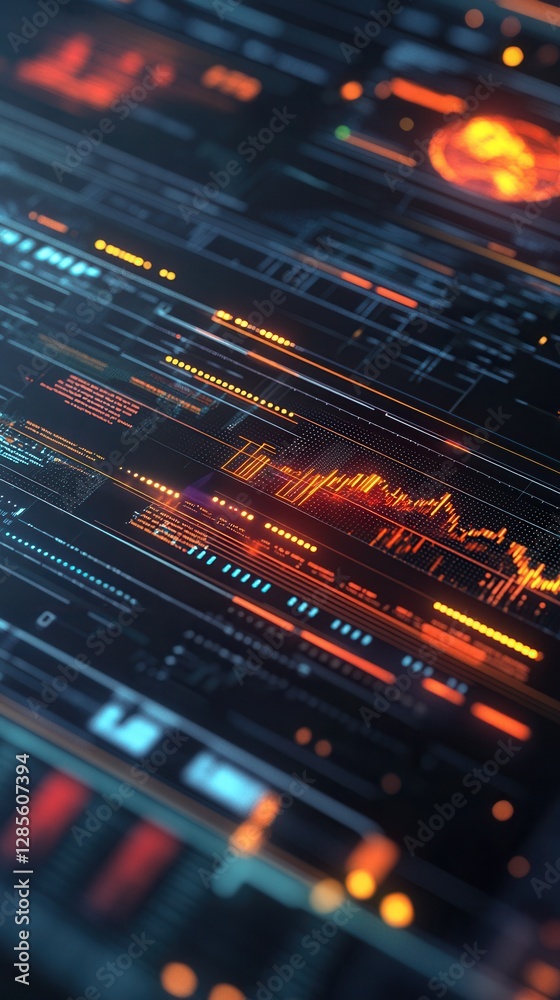 Poster Abstract Digital Data Visualization with Colorful Lines and Graphs in Futuristic Style