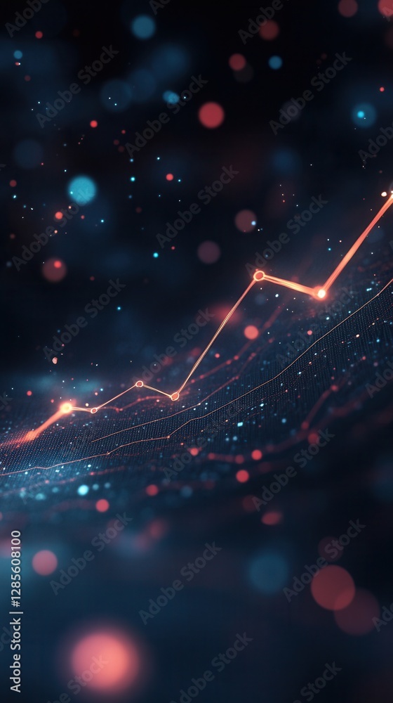 Poster abstract digital graph with bright points and lines representing growth and data visualization