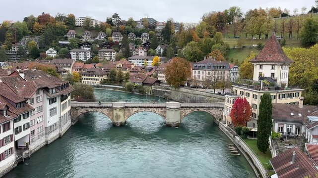 Bern, Switzerland, Untertorbr&uuml;cke bridge over Aara river leading to the old town of Bern, capital of Switzerland