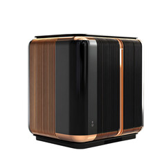 A Sleek Compact Air Purifier with Modern Design and Copper-Black Speaker Isolated on Transparent Background