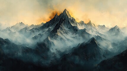 Obraz premium Grunge mountain peak landscape artwork, capturing the rugged beauty and majesty of nature.