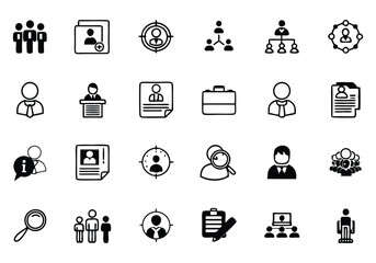Employee Recruitment and Head Hunting Editable Stroke Outline Icons Set