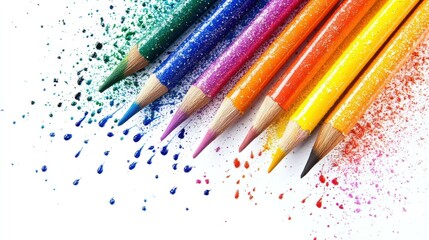 Colorful pencils and vibrant splashes. AI.