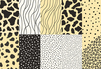 six distinct sections, each featuring a unique design. a leopard print, a zigzag pattern, a polka dot design, a dotted pattern, a leopard print, and a leopard print.