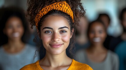 Diverse group of people gathered in a bright modern space, reflecting ethical and inclusive representation, authentic smiles, copy space