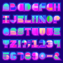 Fototapeta premium Neon glowing abstract geometric alphabet font. Stock vector illustration.