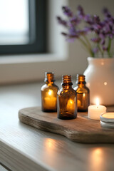 Soothing Candlelit Room With Aromatic Essential Oils and Lavender : Generative AI
