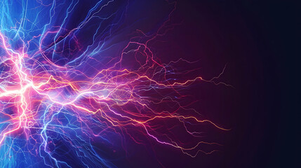 Vibrant electric energy burst with colorful lightning patterns against a dark background