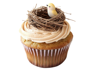 Delightful Vanilla Cupcake Topped with Nest and Cute Bird for Sweet Treats and Celebrations