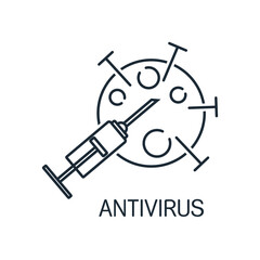 Confronting the disease. Antivirus.Vector linear icon illustration isolated on white background.