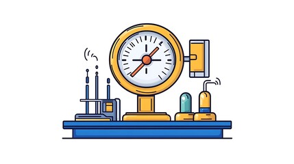Vibrant Line Art Illustration of a Pressure Gauge and Scientific Apparatus AI Generated