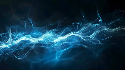 Fototapeta premium Abstract blue light wave flowing through a dark space, creating a sense of movement and energy