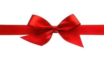 red ribbon bow floating isolated on transparent background cutout