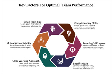 Key Factors for optimal Team performance. Infographic template with icons