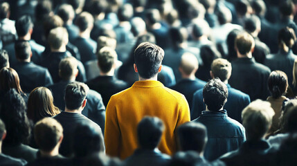 Fototapeta premium 群衆の中で際立つ黄色の服を着た人物