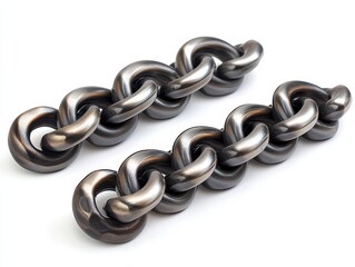 Fototapeta premium Two Metal Chains on a White Background, Showing Interlocking Links, Strength and Connection, Close Up, Abstract Composition for Concepts and Projects.