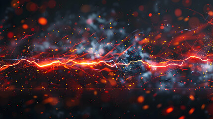 Abstract representation of electric energy flow with sparks and glowing particles in a dark background