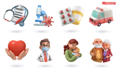 Medicine and health care icon set. 3d render vector objects © Natis
