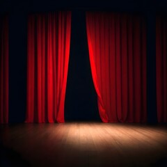 Red curtains on a dark stage