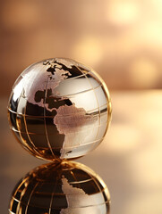 Golden Metal Globe Reflecting Light with Elegant Detail : Generative AI