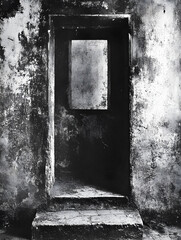 Rustic Abandoned Building Entrance with Weathered Concrete Walls : Generative AI