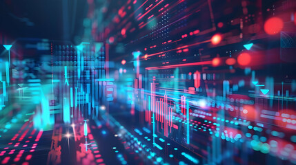 Fototapeta premium Abstract digital background with vibrant neon lines and dots, illustrating technology and data flow