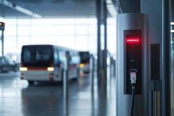 Electric charger at bus station with red lights