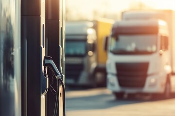 Electric charger handle with trucks in background