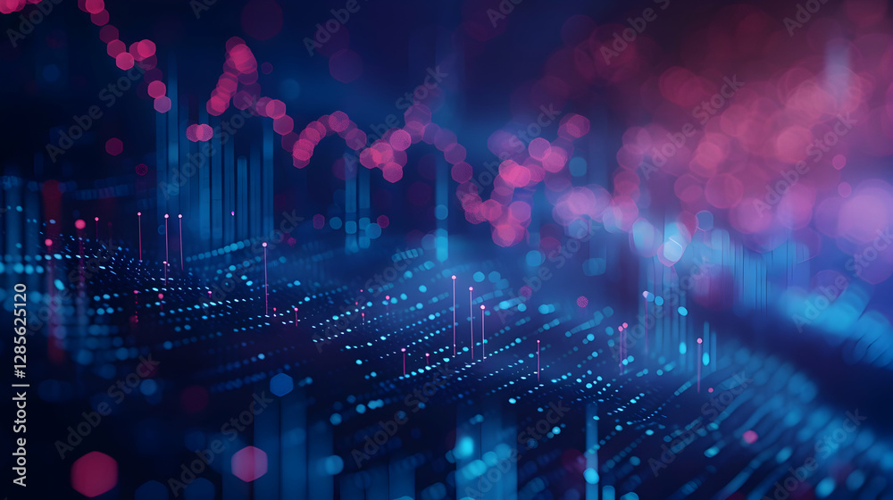 Poster abstract representation of data visualization with vibrant colors and digital wave patterns