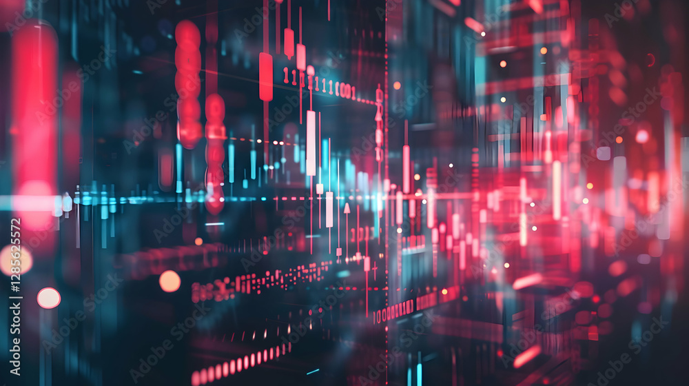 Poster abstract digital visualization of data streams and analytics, showcasing vibrant colors and patterns