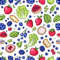 a variety of fruits and vegetables, including strawberries, blueberries, grapes.