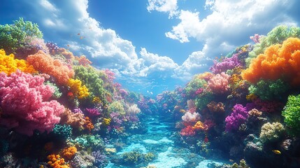 Naklejka premium Immerse yourself in the breathtaking coral reef landscapes of this vibrant anime world.