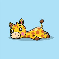 Cute Cartoon Giraffe Lying on His stomach on the Floor Vector Icon Illustration. Animal Nature Icon Concept Isolated Premium Vector. Animals Cartoon 