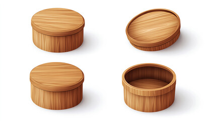 Wooden Box Mockup Four Views of a Round Lidded Container