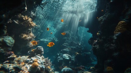 Obraz premium Underwater Coral Reef Sunlight Fish Tank