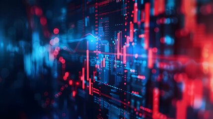 Obraz premium Abstract digital data visualization with vibrant blue and red lines representing analytics trends