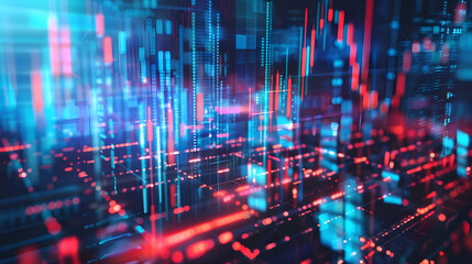 Obraz premium Abstract digital data visualization with vibrant colors representing technology and analytics