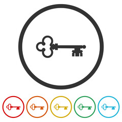Old house key icon. Set icons in color circle buttons