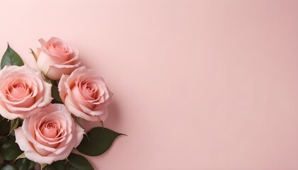 Fototapeta premium Pink roses on a light pink background