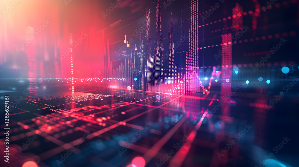 Poster abstract digital landscape with glowing data patterns and vibrant colors in a futuristic setting