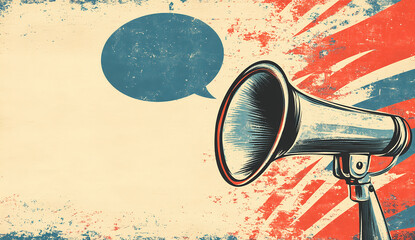 Vintage Megaphone and Speech Bubble on Grunge Background