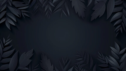 Elegant Dark Leaf Frame in Paper Cut Style, Minimalist Background with Negative Space

