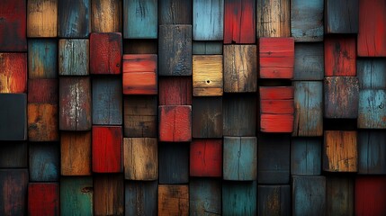 Colorful Wood Block Wall Background