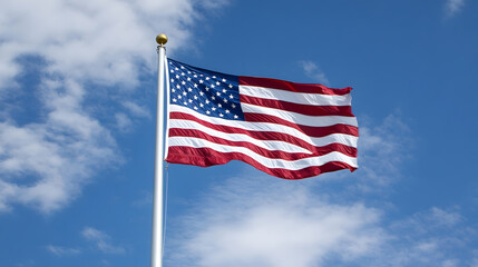 Fototapeta premium United States Flag Waving Under a Clear Blue Sky on a Sunny Day : Generative AI