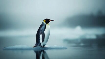 Obraz premium Emperor Penguin Standing on Ice Floe in Antarctic Waters