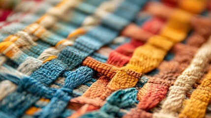 Colorful Handwoven Textile with Intricate Patterns and Textures