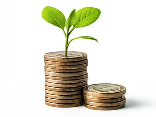 Financial Growth: A Flourishing Plant on a Stack of Coins