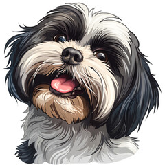 Charming Shih Tzu Mix: An adorable black and white dog with a sweet expression, captured in a delightful, artistic portrait, perfect for pet lovers.