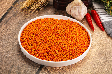 Raw red lentil for cooking